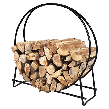 Goplus 40-Inch Tubular Steel Log Hoop Firewood Storage Rack Holder Round Display