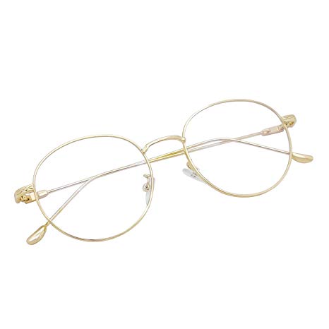 Blue Light Blocking Glasses Retro Round Metal Glasses Filter UV Glare Computer Game Glasses [Anti Eyestrain, Reduce Headache & Better Sleep] (Gold)