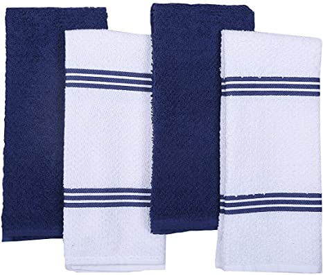 Amour Infini Terry Dish Towel | Set of 4 | 16 x 26 Inches | Super Soft and Absorbent |100% Cotton Dishtowels | Perfect for Household and Commercial Uses | Blue