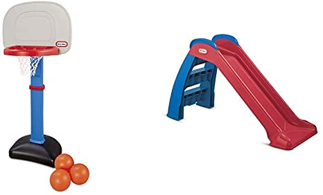 Little Tikes Easy Score Basketball Set (Blue, 3-Balls) and First Slide (Red/Blue) - Bundle