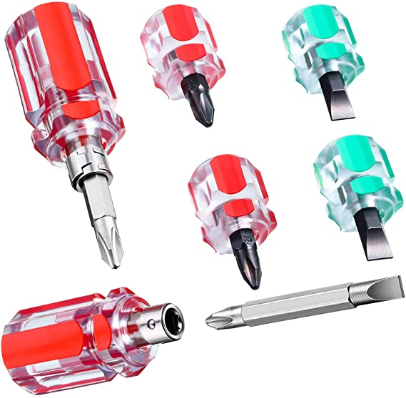 6 Pieces Mini Stubby Screwdriver Sewing Machine Screwdriver Include Flat Head Screwdriver Cross-head Screwdriver 2-in-1 Interchangeable Handle Screwdriver for DIY Repairing, 3 Styles