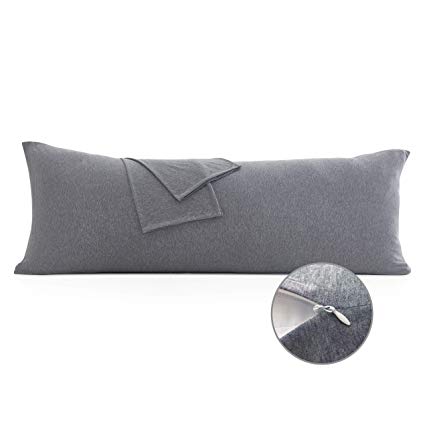 MoMA 100% Jersey Cotton Body Pillow Cover with Zipper - Luxury Soft Removable Body Pillow Case - Long Fuzzy Body Pillow Cover - Knitted Cotton Pillowcase (Grey, 21"X54")