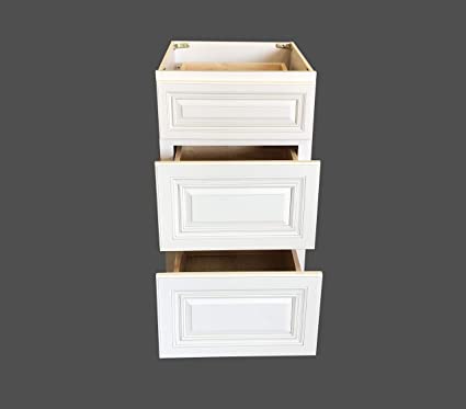12" W x 21" D - 3 Drawers Antique White Bathroom Vanity Base Cabinet Solid Wood AW-VDB1221