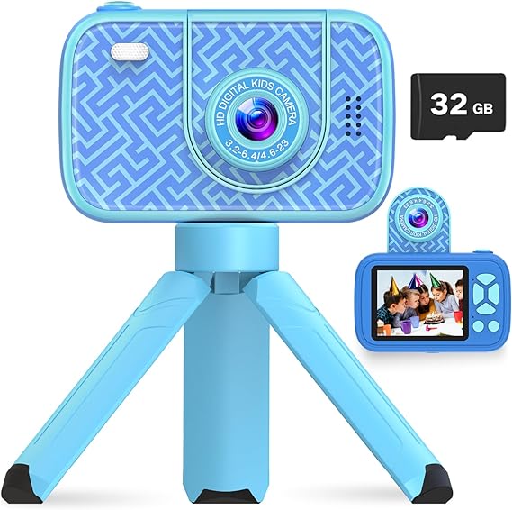 HOFIT Kids Camera Toys Age 3-12, Christmas Birthday Gifts for Boys, Digital Camera with Flip-up Lens, 1080P HD, 32GB SD Card, Flash Lamp, Gift Ideas for 3 4 5 6 7 8 9 10 11 12 Year Old Kid