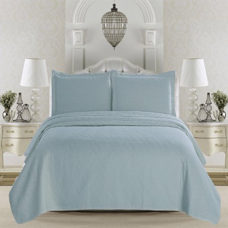 Emerson Collection 3-Piece Luxury Quilt Set with Shams. Soft All-Season Microfiber Bedspread and Coverlet in Solid Colors. By Home Fashion Designs. (Full/Queen, Cloud Blue)