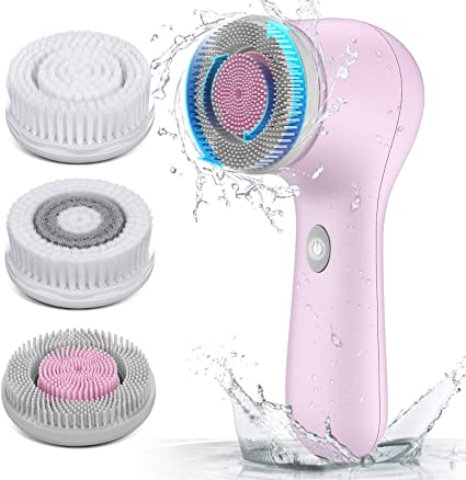 Face Brush, ETEREAUTY Rechargeable Facial Cleansing Brush with 3 Brush Heads for Cleansing and Exfoliating, Waterproof Spin Face Scrub Brush with USB Charge, Bi-directional Rotation, Smart Timer