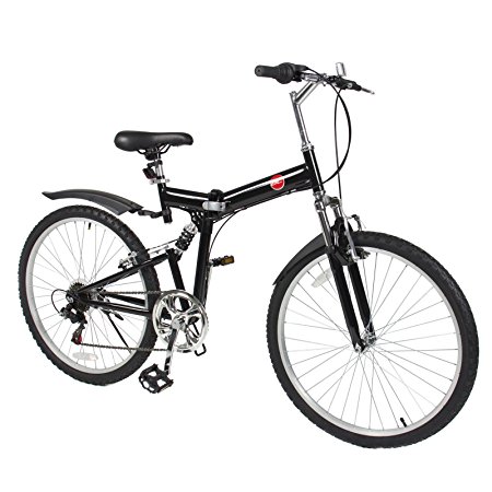 New 26" Folding Mountain Bike Foldable Bicycle 6 SP Speed Shimano, Black Color