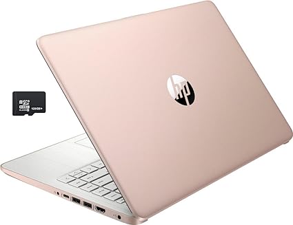 HP 14 Laptop for College Students, School, 14 Inch HD Display, Intel Celeron N4120, 8GB RAM, 192GB Storage (64GB eMMC   128GB SD Card), Windows 11, 1 Year Office 365, Webcam, Rose Gold, PCM