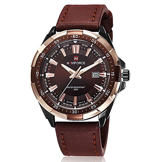 Tonnier Genuine Leather Band Analog Digital LED Dual Time Display Mens Watch