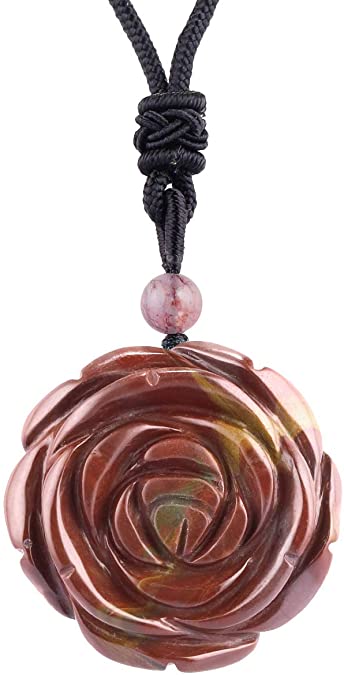 rockcloud Hand Carved Flower Natural Crystal Stone Pendant Necklace for Women