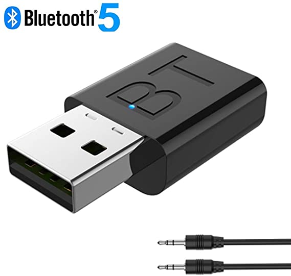 GNNMOY USB Bluetooth 5.0 Adapter Dongle - 2 in 1 Wireless Bluetooth Transmitter Receiver for Windows 10/8.1/8 / 7 / XP Laptop PC for Bluetooth Speaker, TV,Headphone,PC,Car