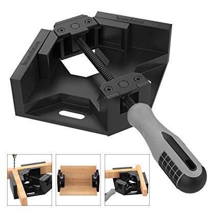 Right Angle Clamp, Housolution Single Handle 90° Aluminum Alloy Corner Clamp, Right Angle Clip Clamp Tool Woodworking Photo Frame Vise Holder with Adjustable Swing Jaw - Black