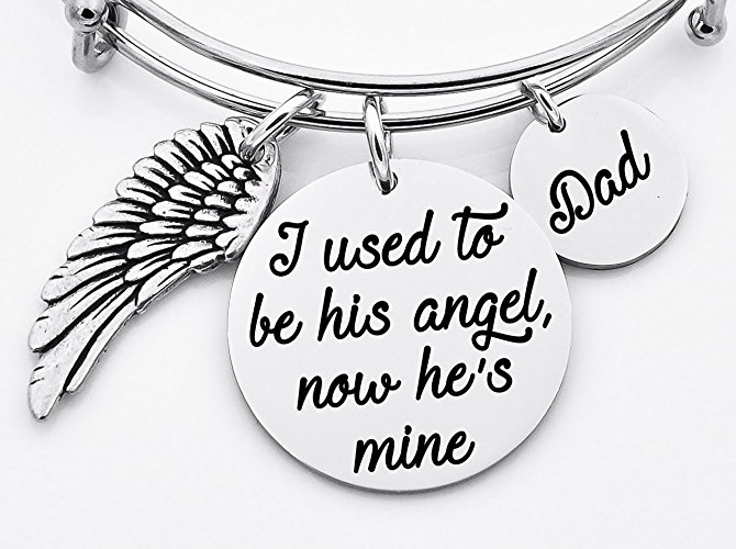 Memorial jewelry, I used to be his angel, now he's mine, bangle bracelet, stainless steel bangle, loss of loved one, sympathy gift, Mom, Dad, name, adjustable bangle bracelet,