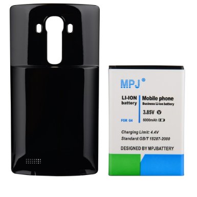 MPJ 6000mAh Li-ion Extended Battery and Black Back Cover for LG G4 H815 H810 H811 LS991 US986 US991