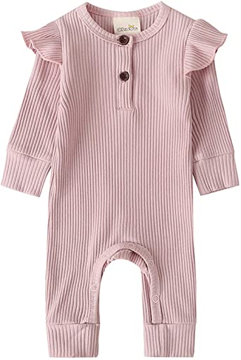 Gouldenhui Newborn Baby Boys Girls Romper Ribbed Bodysuits Long Sleeve Clothes Plain Jumpsuits Knit Cotton One Piece Outfits