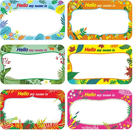 300 Pcs Name Tag Label Sticker in 6 Designs with Perforated Line for School Office Home (3.5"x2.2" Each)
