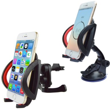 Ipow® 2-in-1 Smartphone Car Mount Holder Cradle Universal For Windshield Dashboard or Air Vent With Metal Vent Mount and Big Strong Suction Cup For iPhone 6 6 /6S/6S Plus/5S,Samsung S6 Edge/S4/Note 4