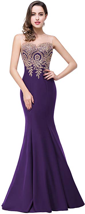 Babyonline Women's Lace Applique Long Formal Mermaid Evening Prom Dresses