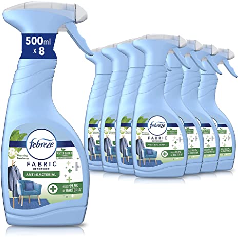 Febreze Anti-Bacterial Fabric Refresher Spray, 4 Litre (500 ml x 8), Odour Eliminator, Morning Freshness