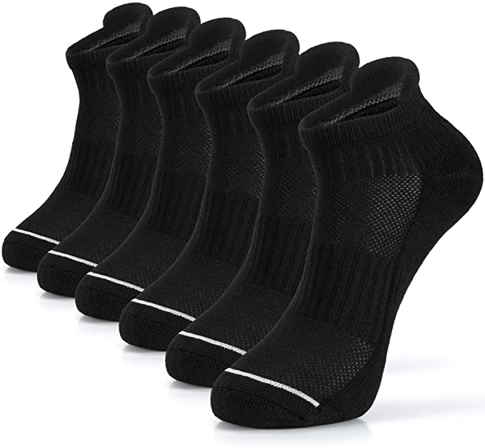 Men’s Ankle Cotton Socks Low Cut Breathable Cushioned Athletic Running Tab Socks For All Season 6-Packs