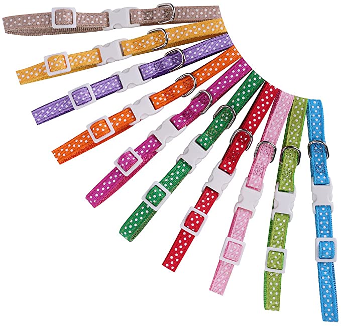 EXPAWLORER 10 Pack of Puppy ID Collars - Cute Dots, Adjustable and Durable for Dog Pet with Record Keeping Chart