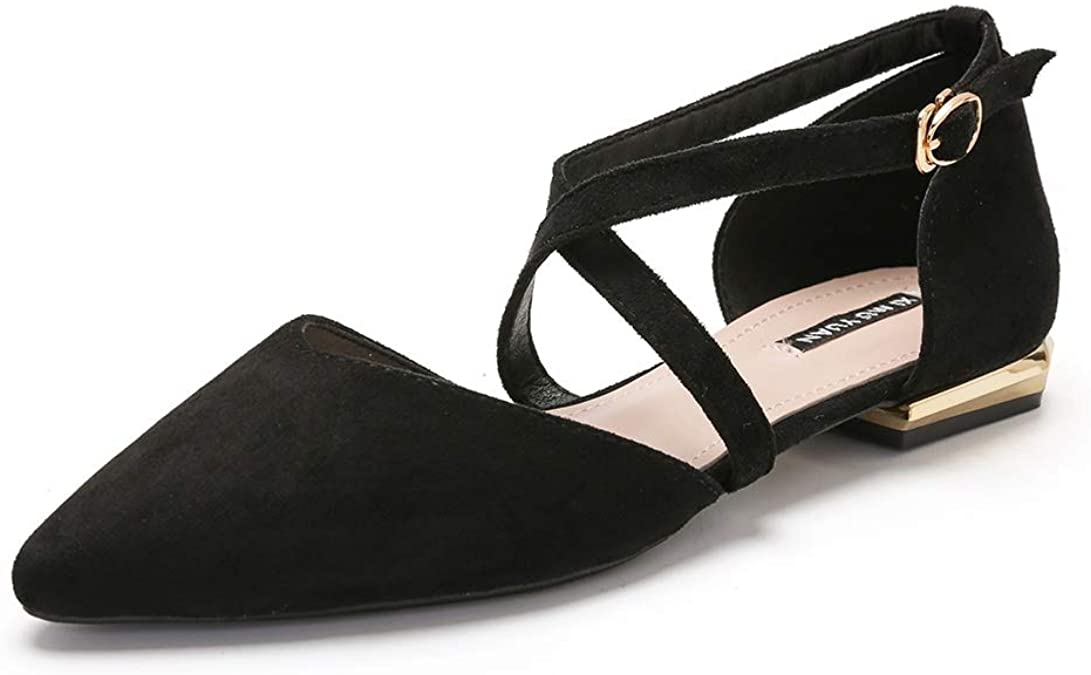Meeshine Women's Comfortable D'Orsay Criss Cross Strap Point Toe Ballet Flat Dress Shoes