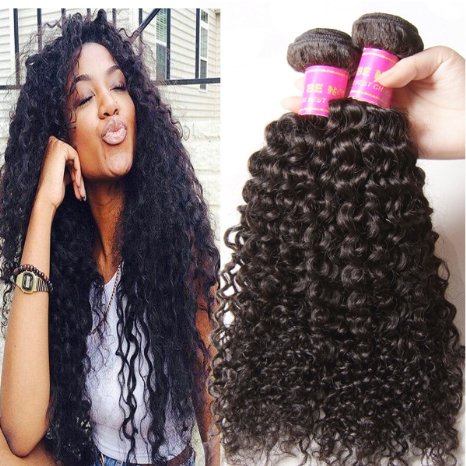 ALI JULIA 3 Bundles Brazilian Virgin Curly Hair Weave 7A Grade 100% Unprocessed Human Hair Weft Extensions Natural Color 95-100g/pc Mixed Length(14 16 18 inches)