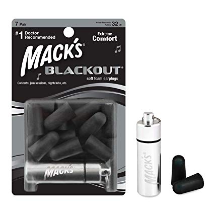 Mack's Blackout Soft Foam Earplugs, 7 Pair with Travel Case - 32 dB Highest NRR, Comfortable Ear Plugs for Concerts, Jam Sessions, Nightclubs, Loud Events and Shooting Sports
