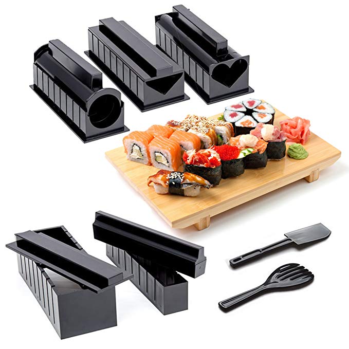 Home Sushi Making Kit , Complete 10 piece Kit with 5 Molds and Utensils , DIY Sushi Maker - Detailed Instructions Included