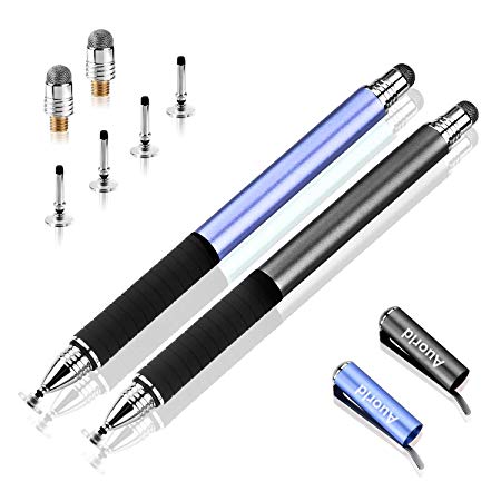 Universal Stylus Pen - Auorld Disc Tip & Fiber Tip 2 in 1 Precision Series Pen for Tablet and Touch Screens Devices (Black Blue)