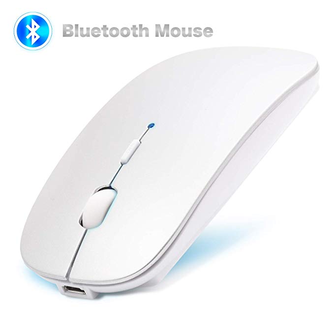 Bluetooth Wireless Mouse, ANEWISH USB Rechargable Slim Silent Click Mice for PC Desktop Laptop, Support Windows Mac Linux