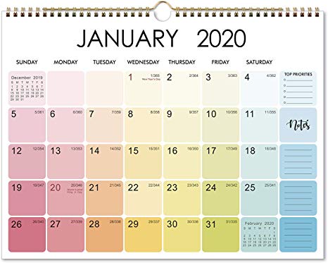 2020 Calendar - Monthly Wall Calendar 2020, 11.5" x 15", Jan - Dec, Two-Wire Binding, Blank Blocks with Julian Dates, Thick Paper, Hanging Loop, Perfect for Organizing in Home, School & Office