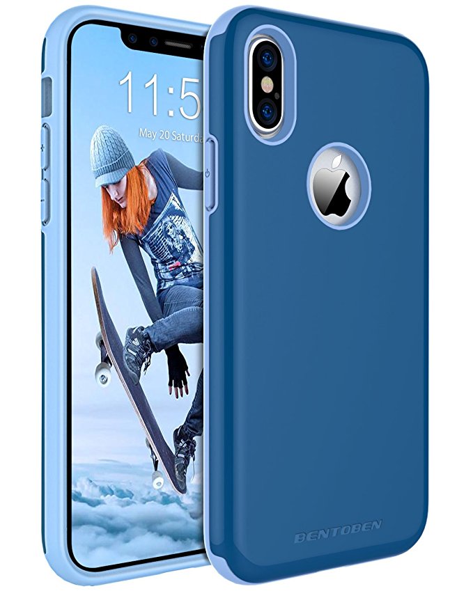 iPhone X Case, BENTOBEN Protective Slim iPhone Case Cover Shockproof Hard PC Flexible TPU Rugged Phone Cases for Girls, Women - Blue [Support Wireless Charging]