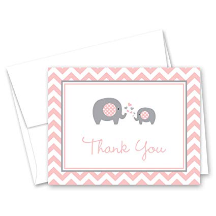 50 Cnt Pink Grey Chevron Elephant Baby Thank You Cards