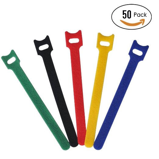 CandyHome 50Pcs Microfiber Cloth 6-Inch Cable Strap Hook and Loop Reusable Fastening Cable Ties, Multicolor