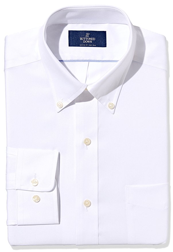 Buttoned Down Men's Non-Iron Classic Fit Pinpoint Button Collar Dress Shirt