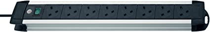 Brennenstuhl Premium-Alu-Line, 8-Way Extension Lead (Switch and 3 m Cable - 45° Angle of Sockets) Colour: Alu/Black