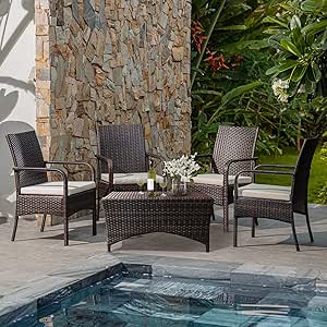 IDZO Lithe Upgraded 2000Hours UV Wicker Outdoor Dining Chairs Set of 4, 400Ibs Capacity Patio Furniture Set, Powder Coated Steel Frame & Removable Seat Cushion