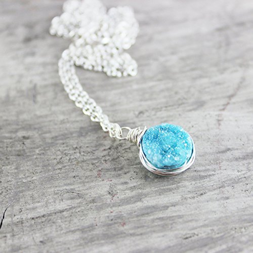 Light Sky Blue Druzy Gemstone Necklace - 18" Length