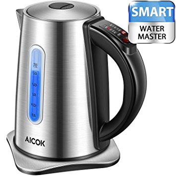 Aicok Electric Kettle 3000W Fast Stainless Steel Tea Kettle with Temperature Settings, 6 Variable Colors Lights, 1.7L