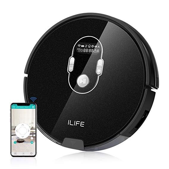 ILIFE A7 Robotic Vacuum Cleaner with High Suction, LCD Display, Multi-Task Schedule, WiFi APP Control and Dual Roller Brushes for Hard Floor and Thin Carpets