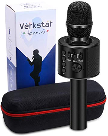 Verkstar Bluetooth Wireless Microphone Karaoke, portable Karaoke Speaker Home Birthday Party Machine for iPhone/Android/PC/all smartphones (Black)