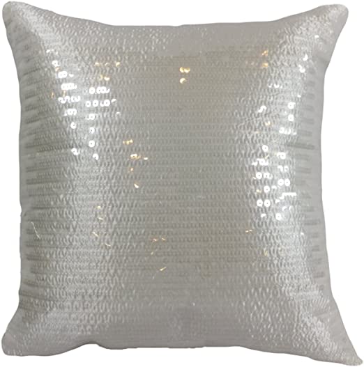 Blue Dolphin Transparent Sequins Floral Decorative Throw Pillow Cover 18" White