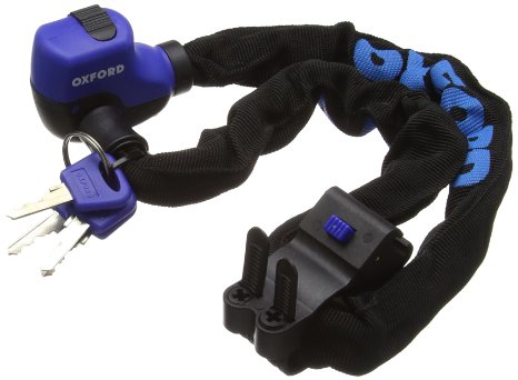 Oxford Hercules Chain Lock with Cloth Sleeve and Quick Release Jubilee Clip Bracket - Black/Blue, 90 x 6 mm