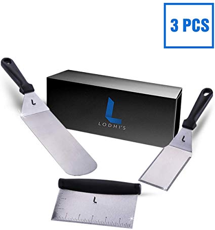 Lodhi's Set of 3 Stainless Steel Metal Spatula – BBQ Spatula Set with Plastic Handles – Great for Grill Flat Top & Griddles