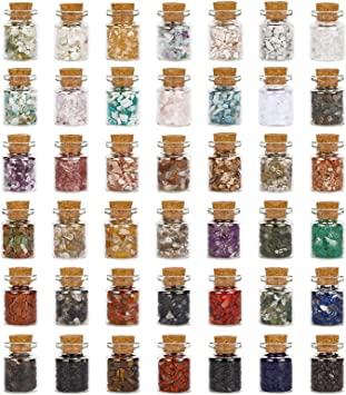QUEFE 42pcs Different Crystals and Healing Stones, Crystals Chips for Witchcraft, Gemstones in Glass Bottles Chakra Healing Crystals Protection Spiritual Crystals for Good Health