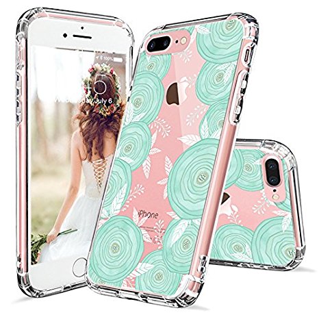 iPhone 7 Plus Case, Clear iPhone 7 Plus Case, MOSNOVO Floral Mint Rose Flower Clear Design Slim Plastic Hard with TPU Bumper Protective Back Phone Case Cover for Apple iPhone 7 Plus (5.5 Inch)