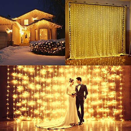 300 Led Window Curtain Icicle Lights Linkable Christmas Curtain String Fairy Wedding Led Lights for Weddings, Party, Home, Garden, Outdoor Wall, Window Decorations 3m3m,Warm White