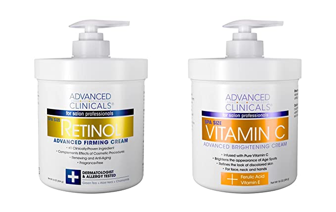 Advanced Clinicals Retinol Body Cream   Vitamin C Moisturizer Lotion Skin Care Set, Anti Aging Body & Face Creams Reduce Wrinkles, Fine Lines, & Dark Spots, Dual Moisturizing Cream Kit, 2-Pack