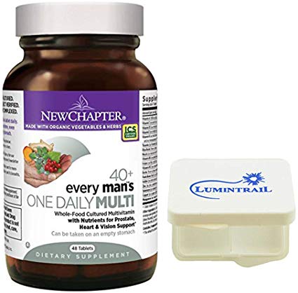 New Chapter Every Man's One Daily 40  Multivitamin with Vitamins for Prostate, Heart, and Vision - 46 Vegetarian Tablets Bundle with a Lumintrail Pill Case